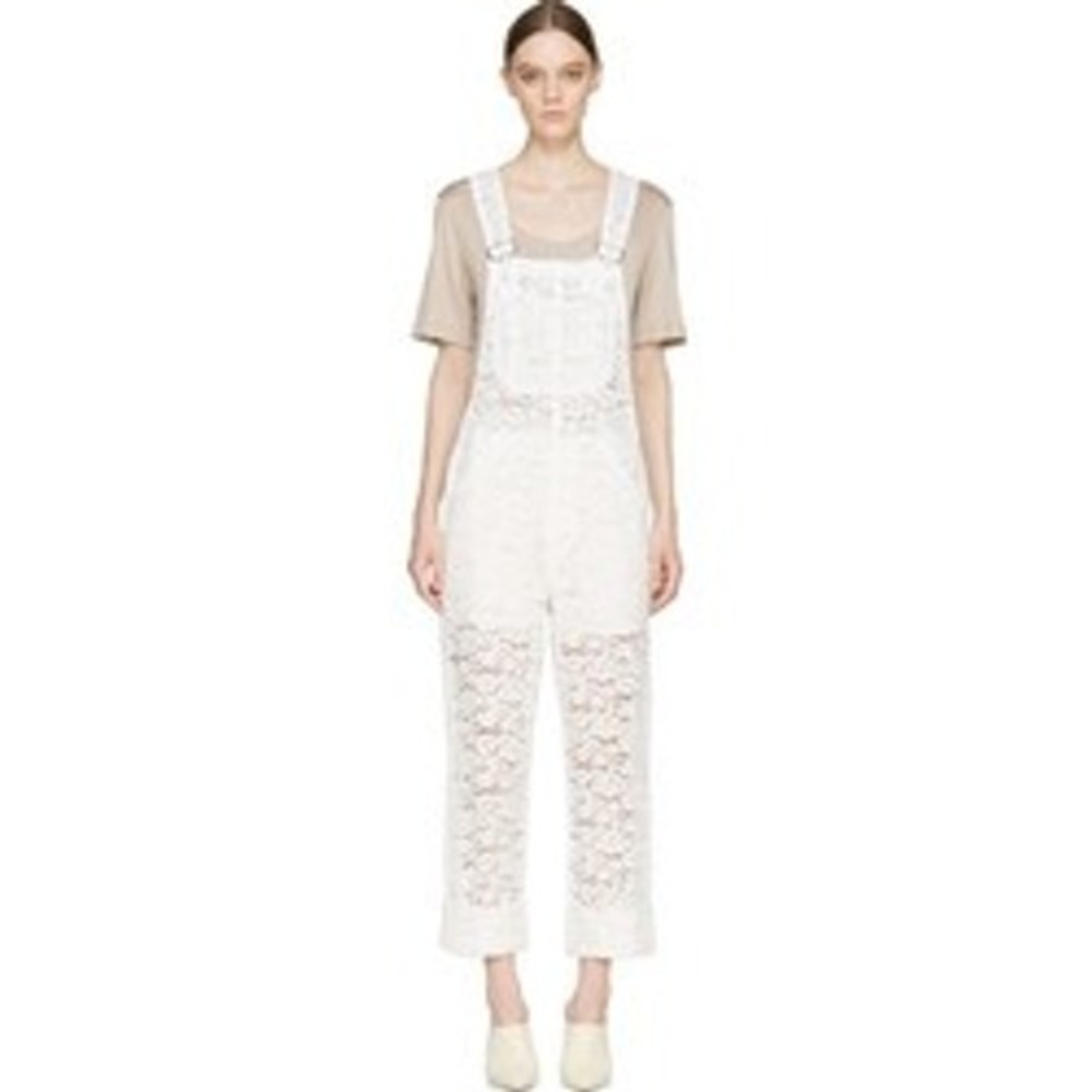 Nina Ricci $2790 Ivory Lace Overalls US 6 Floral Silk Lining